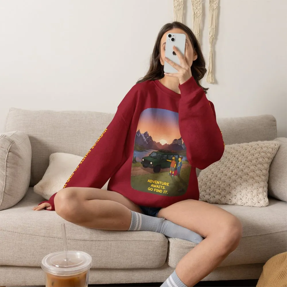 Unisex Heavy Blend™ Crewneck Sweatshirt — "Adventure Awaits-Go Find It" Design Sitcom-Line