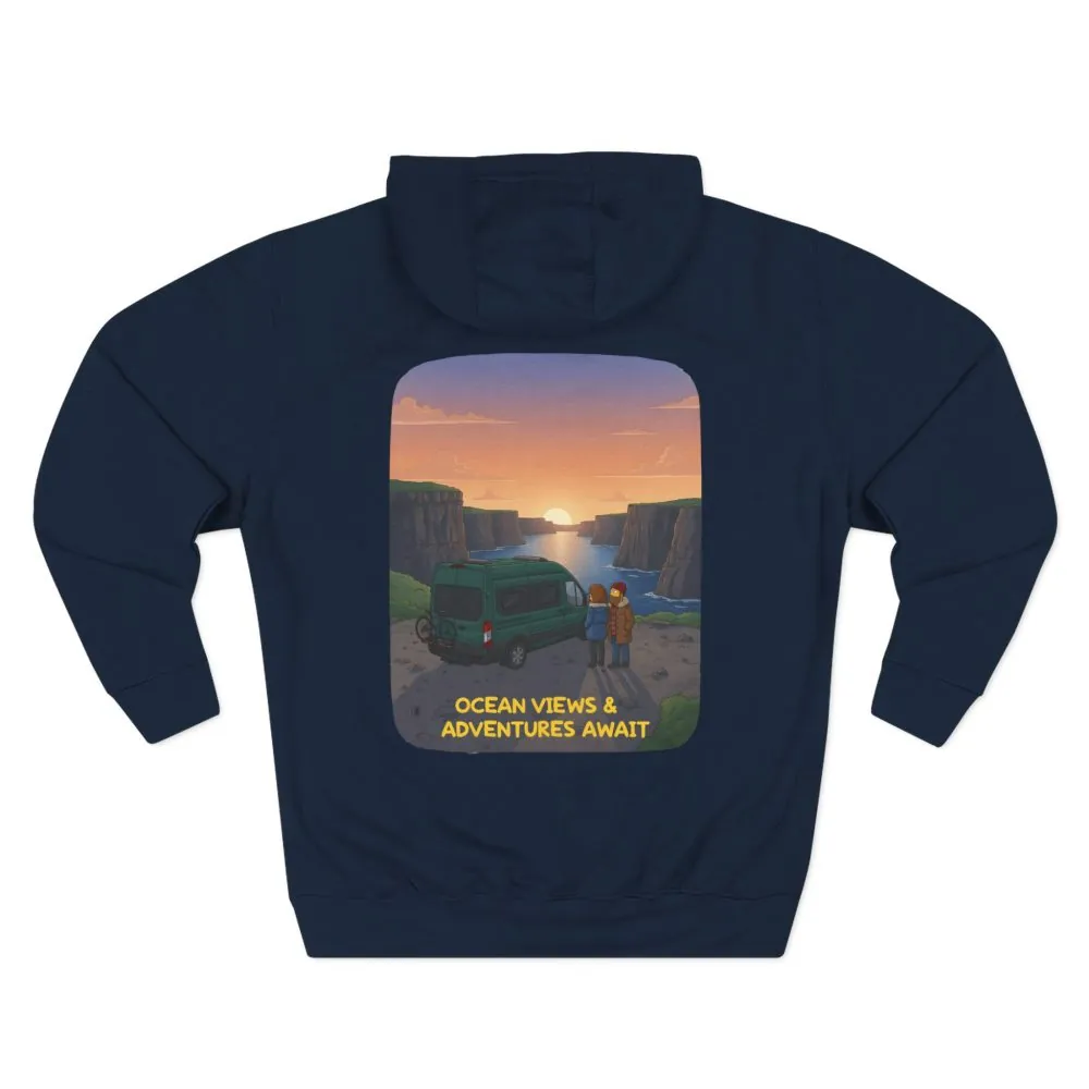 Three-Panel Fleece Hoodie - "Ocean Views-Adventures Awaits" Design Sitcom-Line