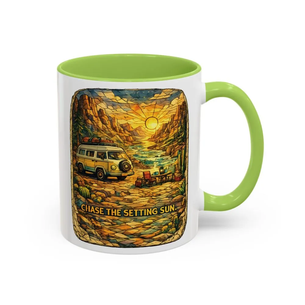 Accent Coffee Mug (11, 15oz) — "Chase The Settings Sun" Design Cubic-Line