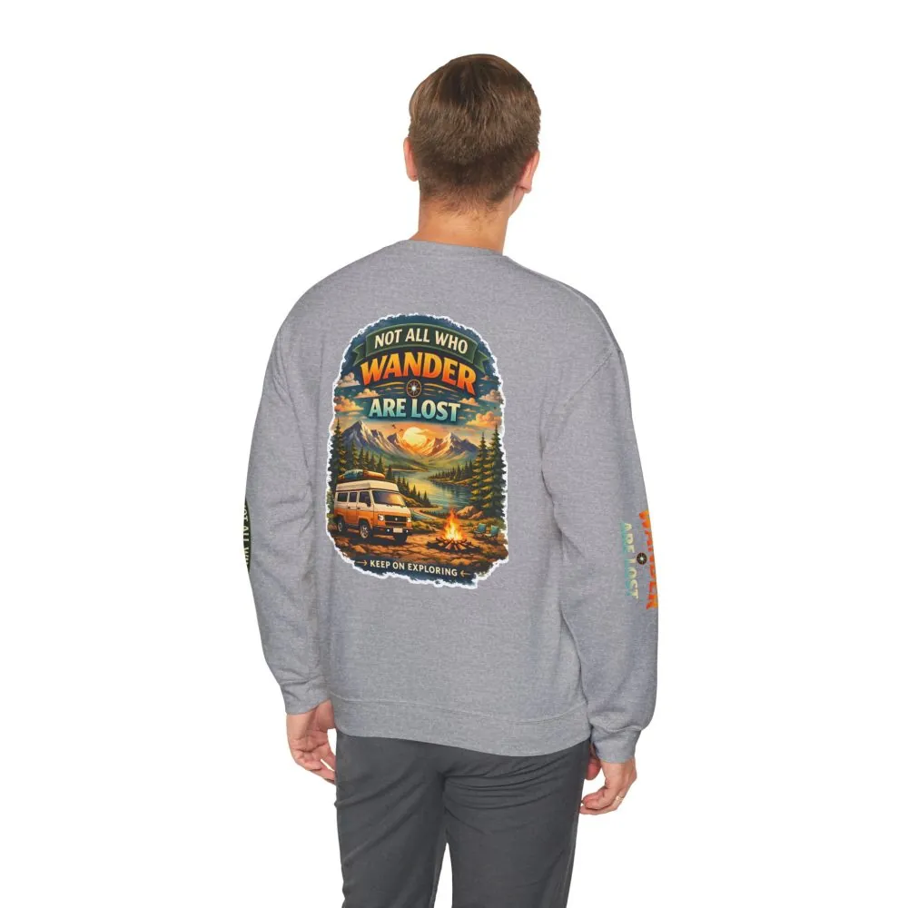 Unisex Heavy Blend™ Crewneck Sweatshirt — "Not All Who Wander Are Lost" Design Scenic-Line