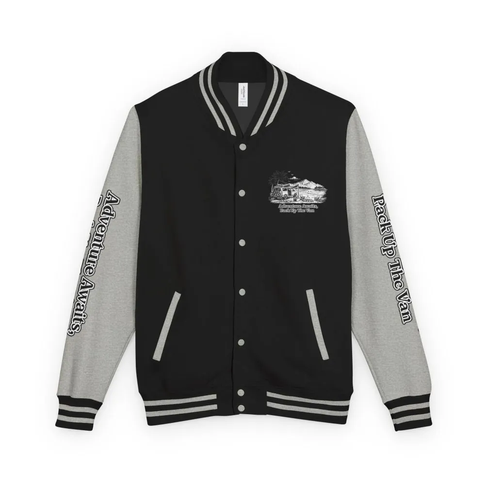 9545670626858415507_2048.jpeg Unisex Heavyweight Letterman Jacket — "Adventure Awaits,Pack Up The Van" Travel Varsity Coat