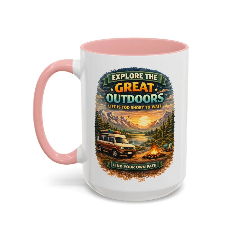 Accent Coffee Mug (11, 15oz) — "Explore The Great Outdoors" Design Scenic-Line