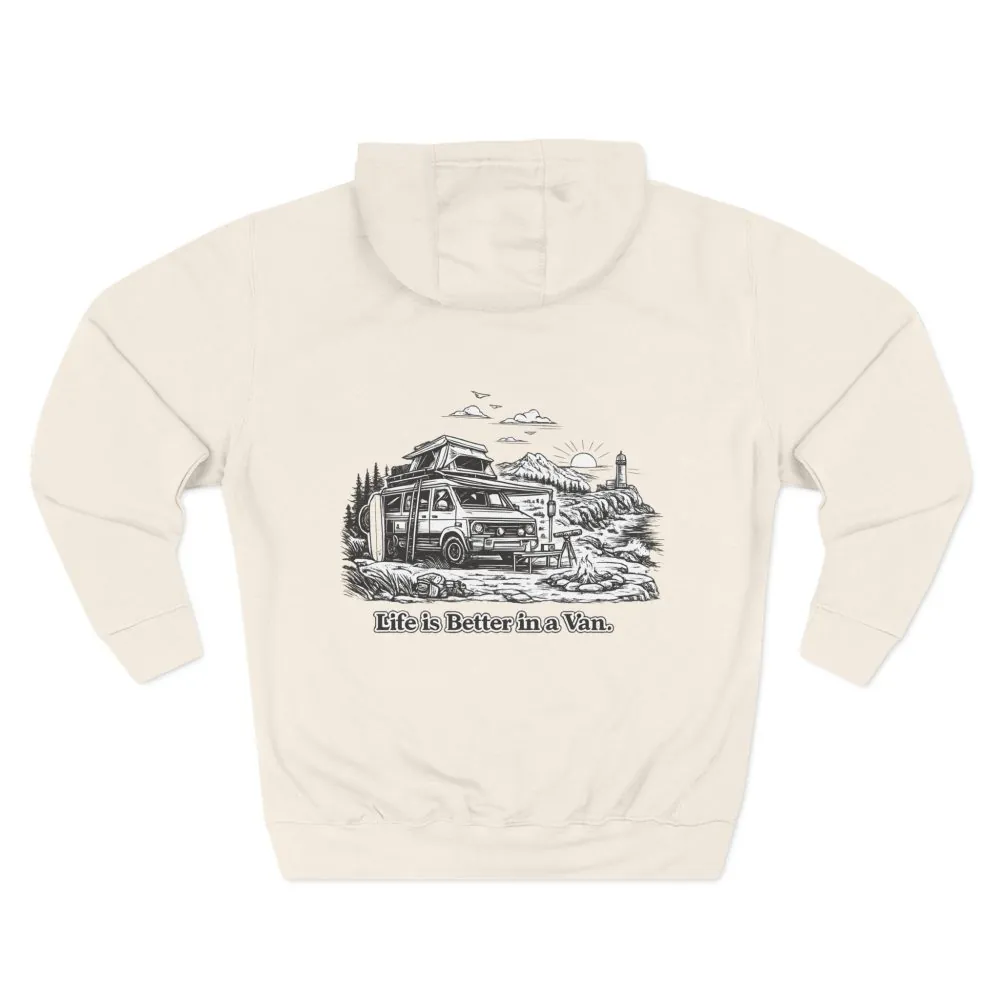 Three-Panel Fleece Hoodie - "Life Is Better In A Van" Design Minimal-Line