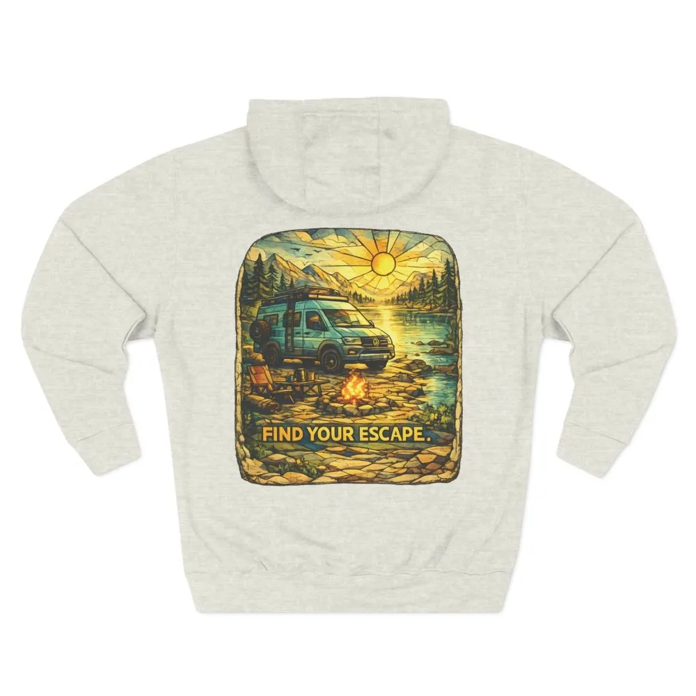 9583141597336381832_2048.jpeg Three-Panel Fleece Hoodie - "Find Your Escape" Design Cubic-Line