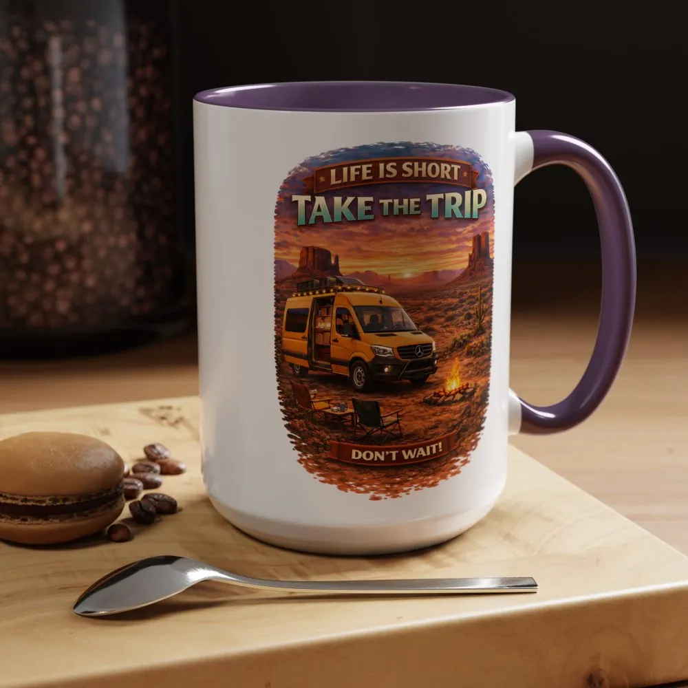 Accent Coffee Mug (11, 15oz) — "Live Is Short Take The Trip" Design Scenic-Line