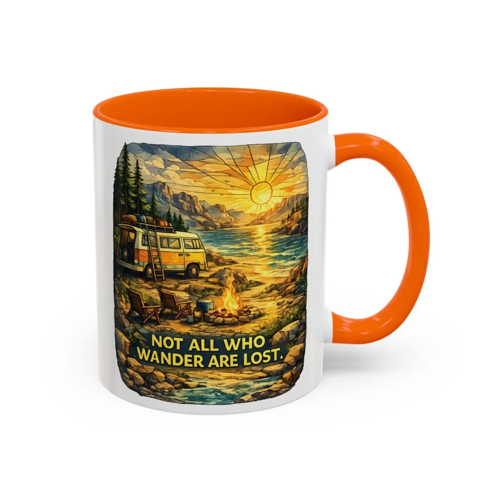 Accent Coffee Mug (11, 15oz) — "Not All Who Wander Are Lost" Design Cubic-Line