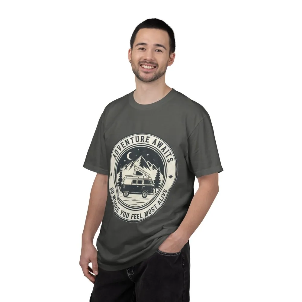 9613796886688770332_2048.jpeg T-Shirt — "Adventure Awaits-Go Where You Feel Most Alive" (Only Front Printed) Outdoor Travel Tee