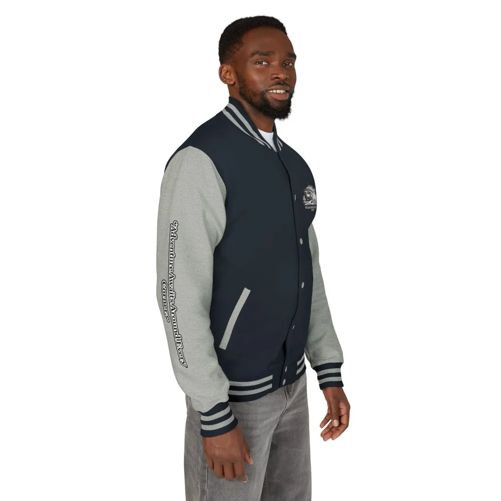 9624143459546524593_2048.jpeg Unisex Heavyweight Letterman Jacket — "Adventure Awaits Around Every Corner" Travel Varsity Coat