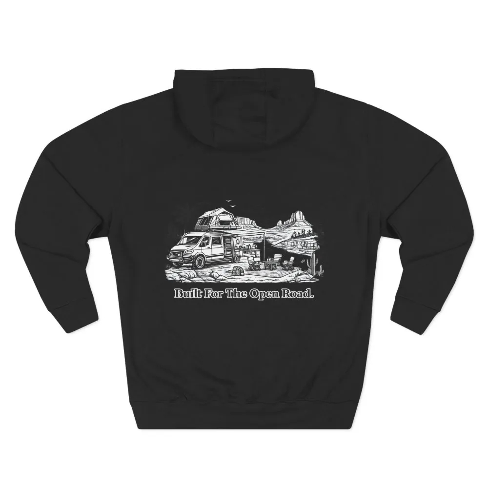 9636294584731402054_2048.jpeg Three-Panel Fleece Hoodie - "Built For The Open Road" Design Minimal-Line