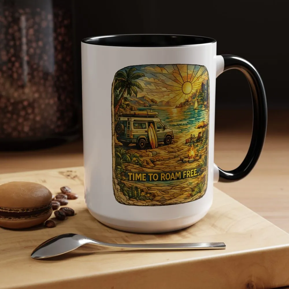 Accent Coffee Mug (11, 15oz) — "Time To Roam Free" Design Cubic-Line