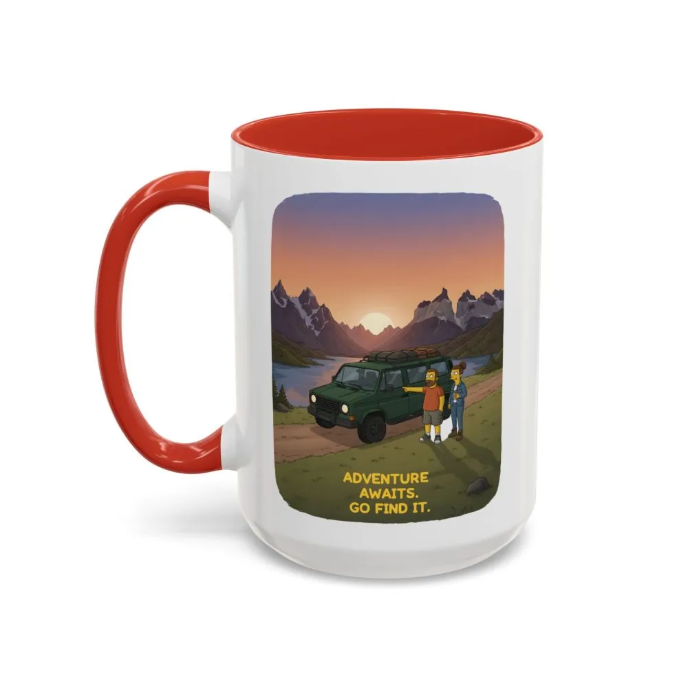 Accent Coffee Mug (11, 15oz) — "Adventure Awaits-Go Find It" Design Sitcom-Line