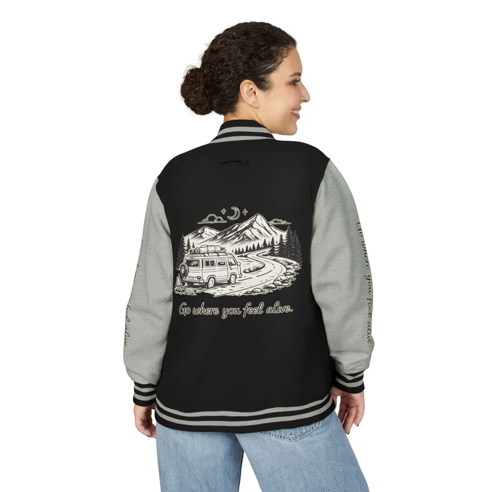 9657870865117982874_2048.jpeg Unisex Heavyweight Letterman Jacket — "Go Where You Feel Alive" Travel Varsity Coat