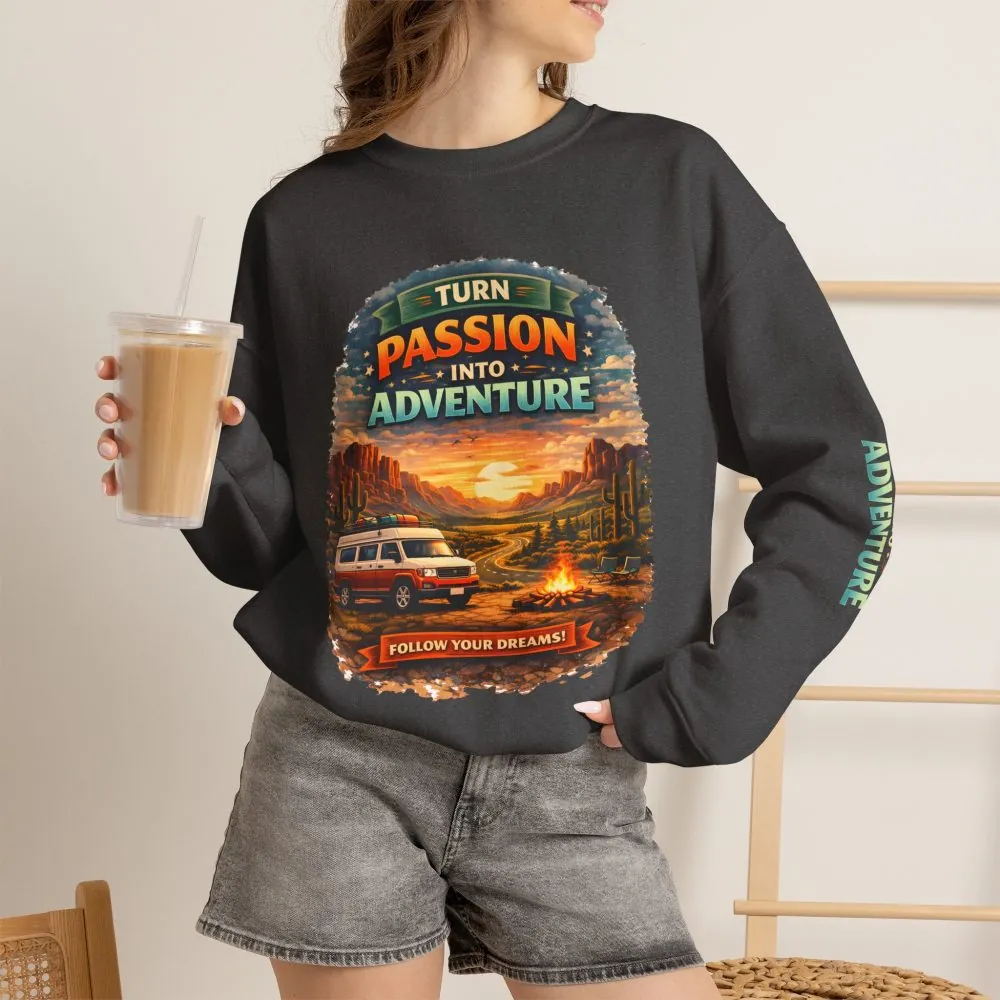 Unisex Heavy Blend™ Crewneck Sweatshirt — "Turn Passion Into Adventure" Design Scenic-Line