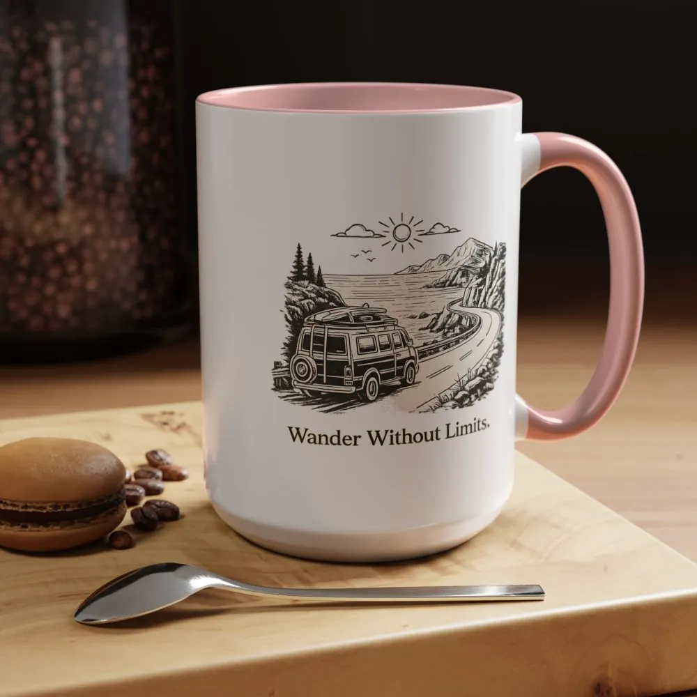 Accent Coffee Mug (11, 15oz) — "Wander Without Limits" Design Minimal-Line