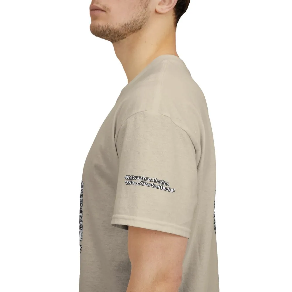 969656276292454861_2048.jpeg Unisex Heavy Cotton Tee — "Adventure Begins Where The Road Ends" Design Minimal-Line