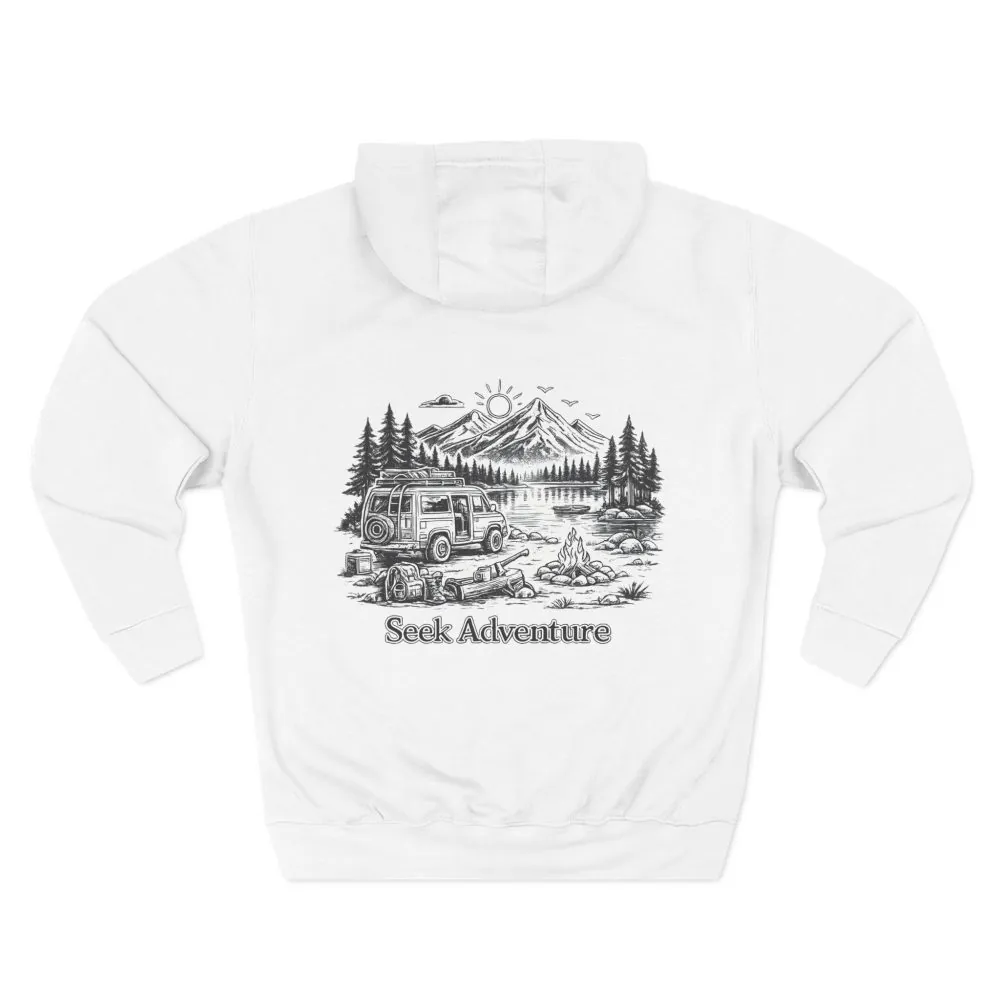Three-Panel Fleece Hoodie - "Seek Adventure" Design Minimal-Line