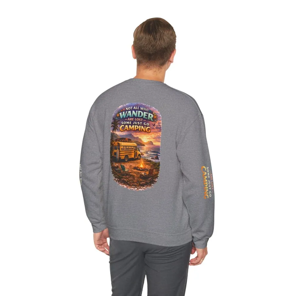 Unisex Heavy Blend™ Crewneck Sweatshirt — "Not All Who Wander Are Lost" Design Scenic-Line