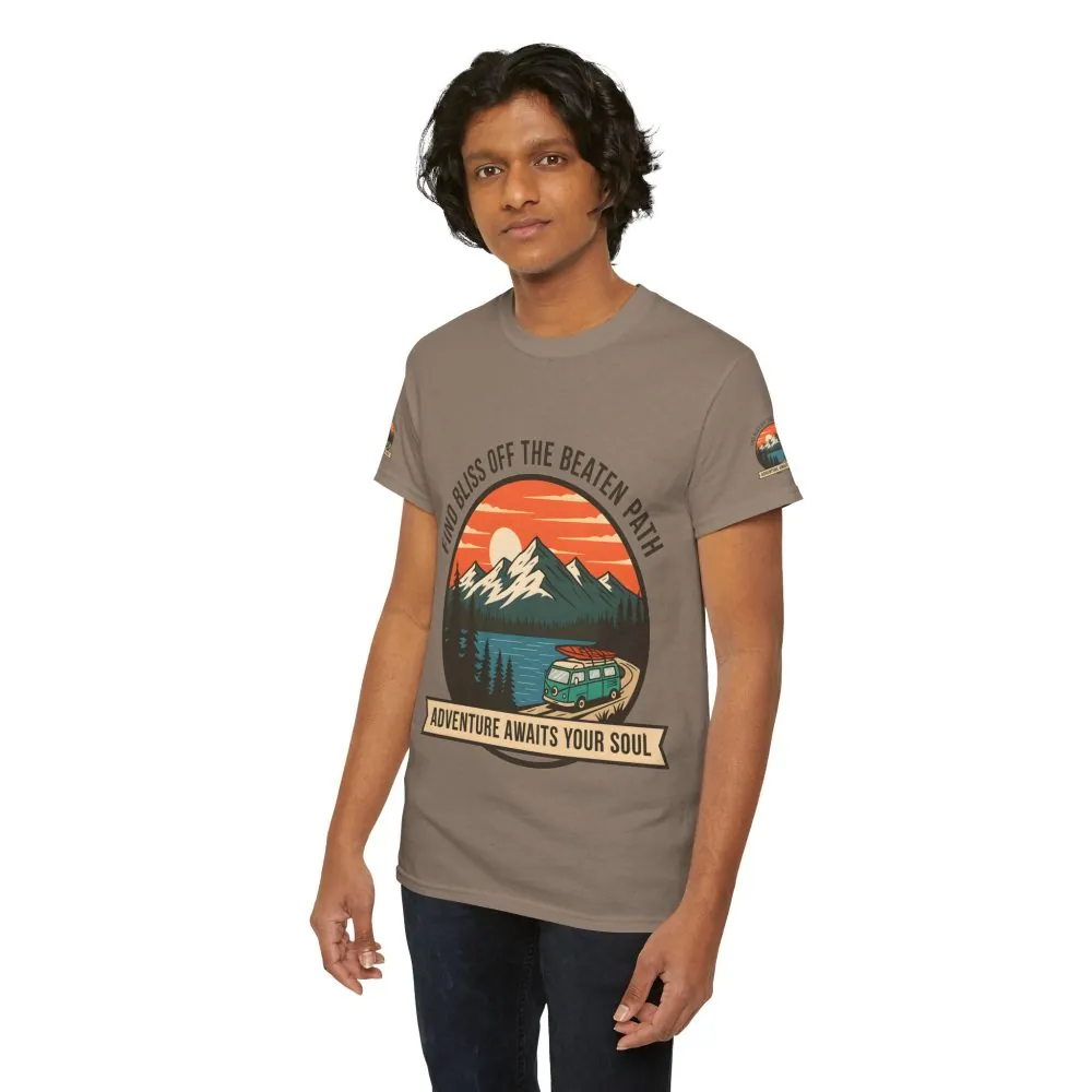 Unisex Heavy Cotton Tee — "Find Bliss Off the Beaten Path" Mountain & Camper T‑Shirt