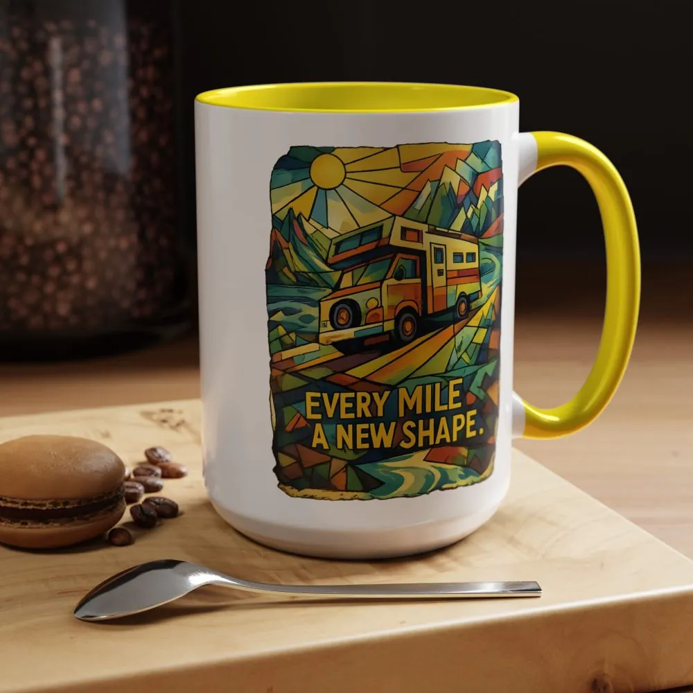 Accent Coffee Mug (11, 15oz) — "Every Mile A New Shape" Design Cubic-Line