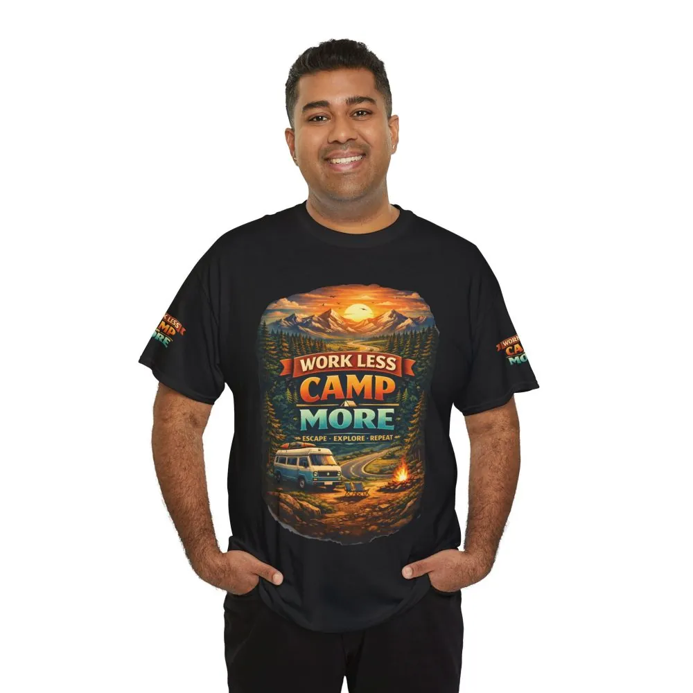 9731467414362654611_2048.jpeg Unisex Heavy Cotton Tee — "Work Less-Camp More" Design Scenic-Line