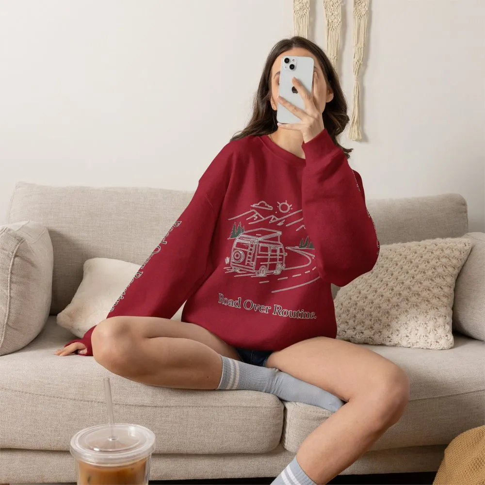 9733928820384466865_2048.jpeg Unisex Heavy Blend™ Crewneck Sweatshirt — "Road Over Routine" Design Minimal-Line