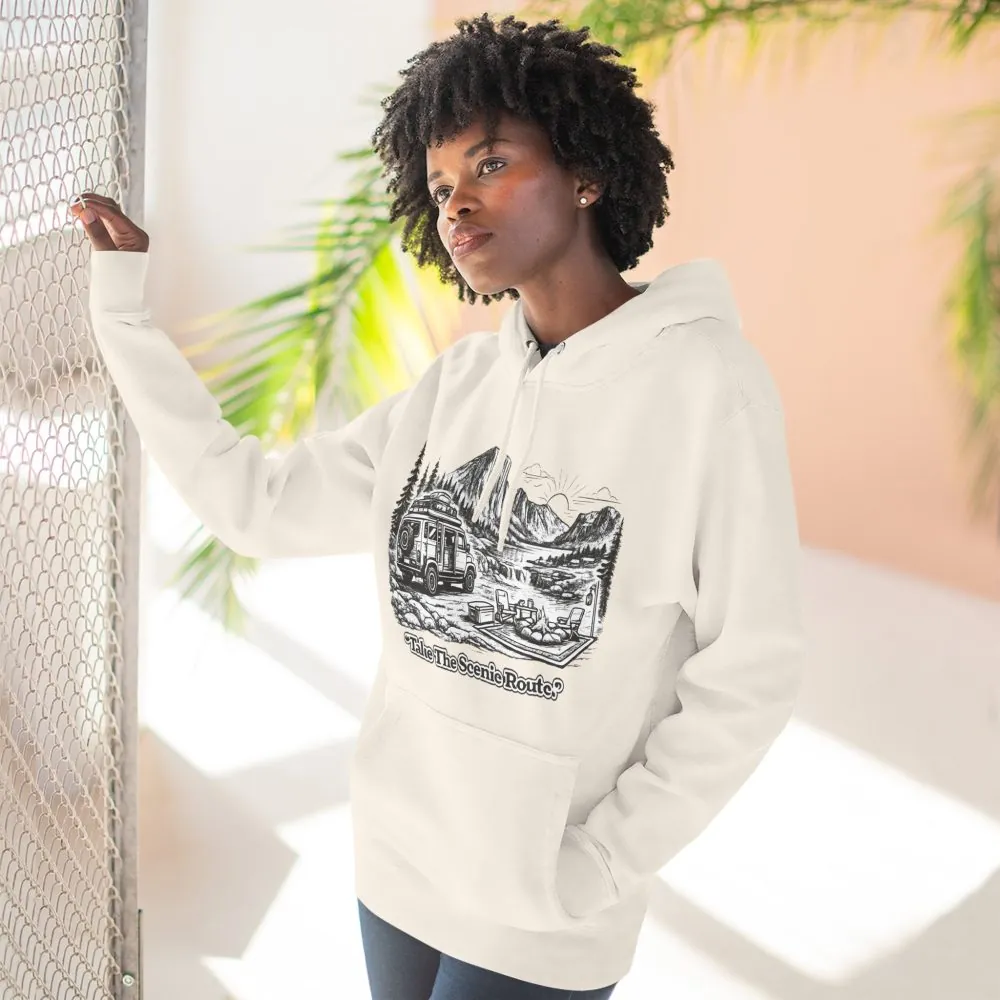 9740513905605849196_2048.jpeg Three-Panel Fleece Hoodie - "Take The Scenic Route" Design Minimal-Line