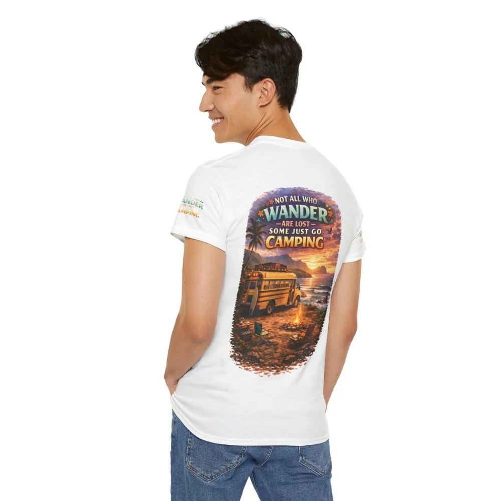 Unisex Heavy Cotton Tee — "Not All Who Wander Are Lost" Design Scenic-Line