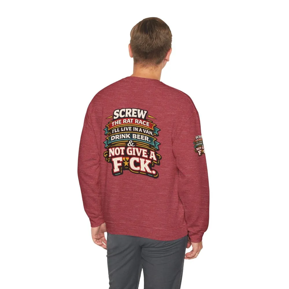 Unisex Heavy Blend™ Crewneck Sweatshirt — "Screw The Rat Race" Design F**K-Line