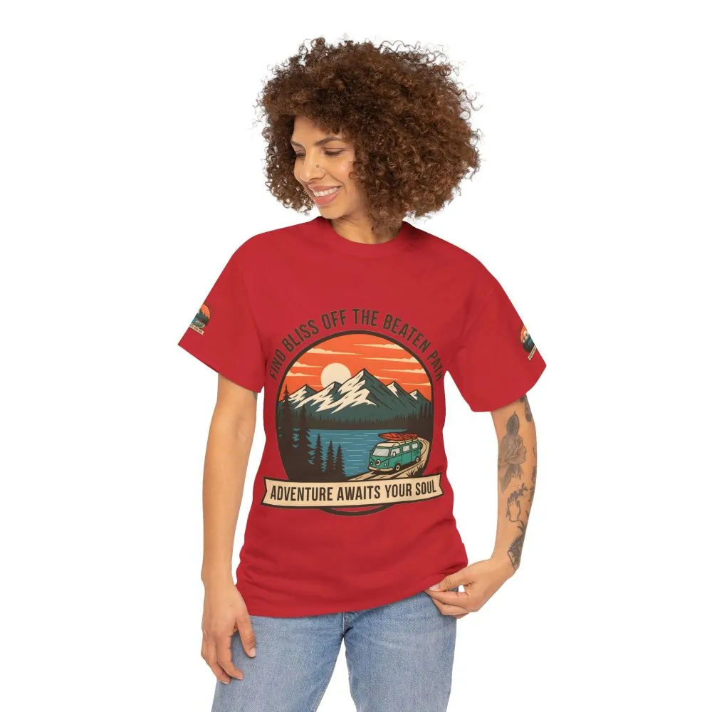 Unisex Heavy Cotton Tee — "Find Bliss Off the Beaten Path" Mountain & Camper T‑Shirt