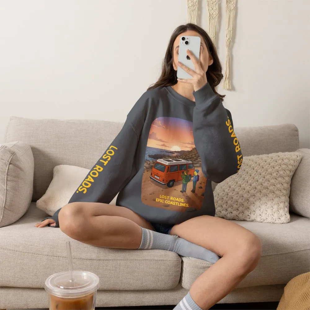 9777975348101607156_2048.jpeg Unisex Heavy Blend™ Crewneck Sweatshirt — "Lost Roads Epic Coastlines" Design Sitcom-Line
