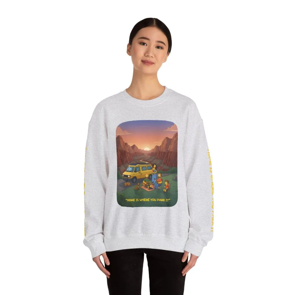 9779675660861575385_2048.jpeg Unisex Heavy Blend™ Crewneck Sweatshirt — "Home Is Where You Park It" Design Sitcom-Line