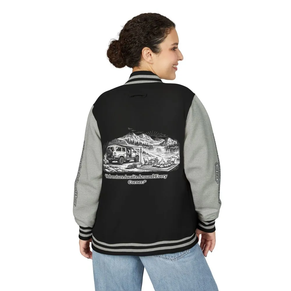 9789561089515544265_2048.jpeg Unisex Heavyweight Letterman Jacket — "Adventure Awaits Around Every Corner" Travel Varsity Coat