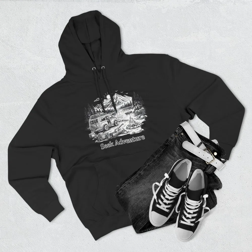 Three-Panel Fleece Hoodie - "Seek Adventure" Design Minimal-Line