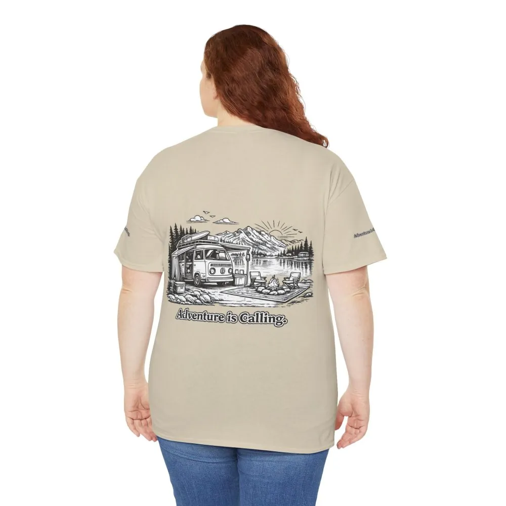 9813823960410900703_2048.jpeg Unisex Heavy Cotton Tee — "Adventure Is Calling" Design Minimal-Line