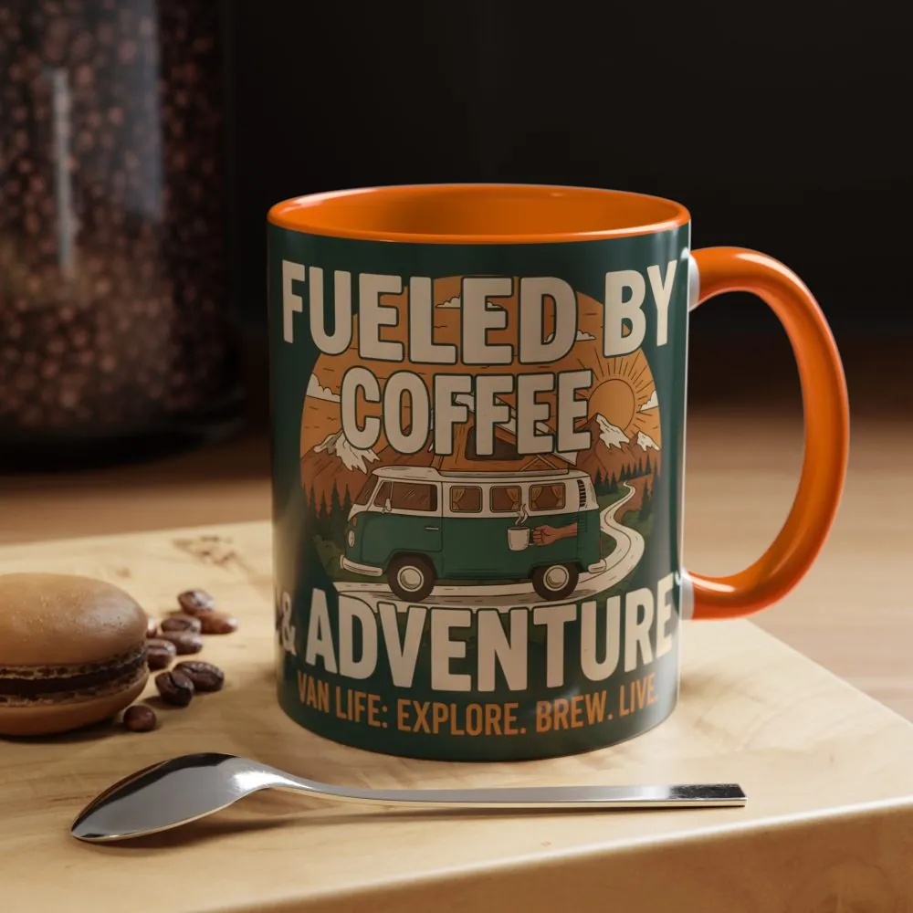Accent Coffee Mug (11, 15oz) — "Fueled by Coffee & Adventure"