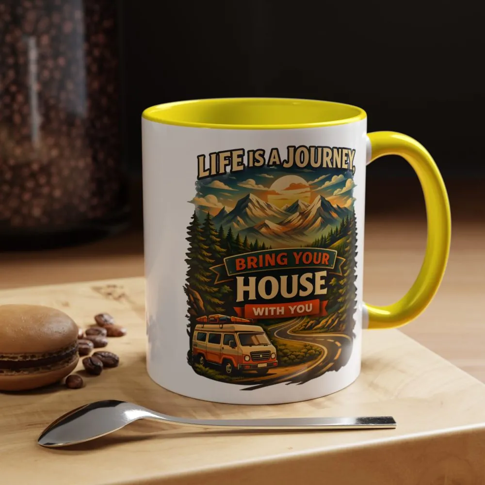 9830907838607064270_2048.jpeg Accent Coffee Mug (11, 15oz) — "Live Is A Journey-Bring Your House With You" Design Scenic-Line