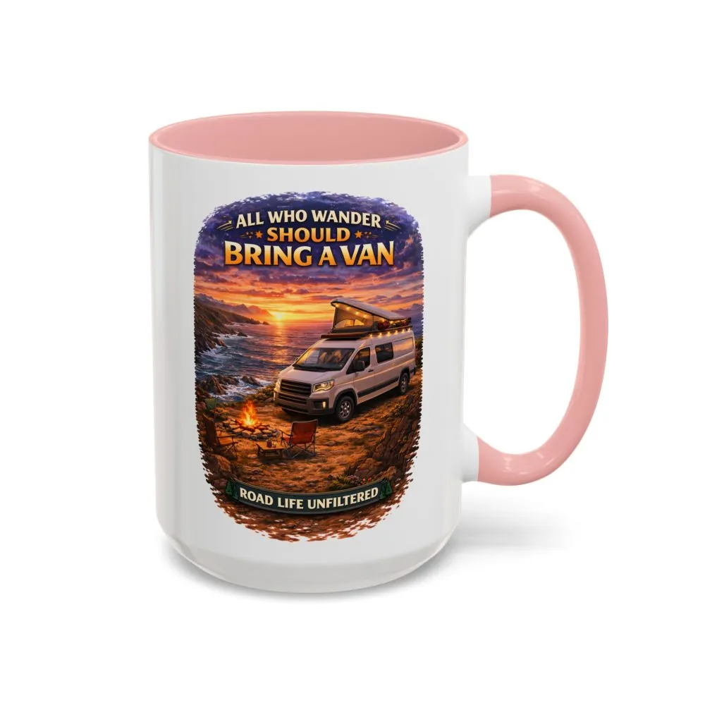 Accent Coffee Mug (11, 15oz) — "All Who wander Should Bring A Van" Design Scenic-Line