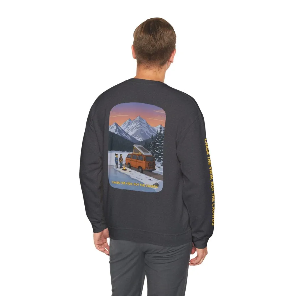 Unisex Heavy Blend™ Crewneck Sweatshirt — "Chase The Views-Not The Crowds"" Design Sitcom-Line
