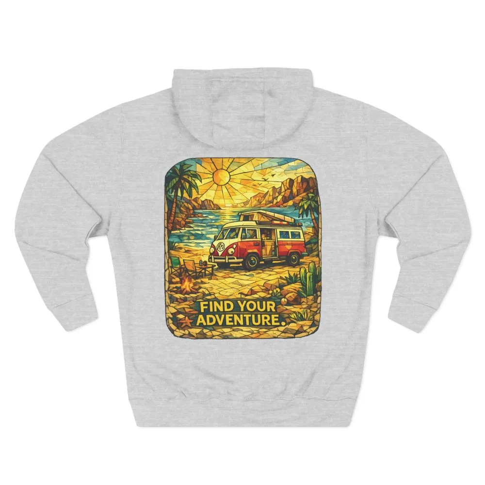 Three-Panel Fleece Hoodie - ""Find Your Adventure"" Design Cubic-Line