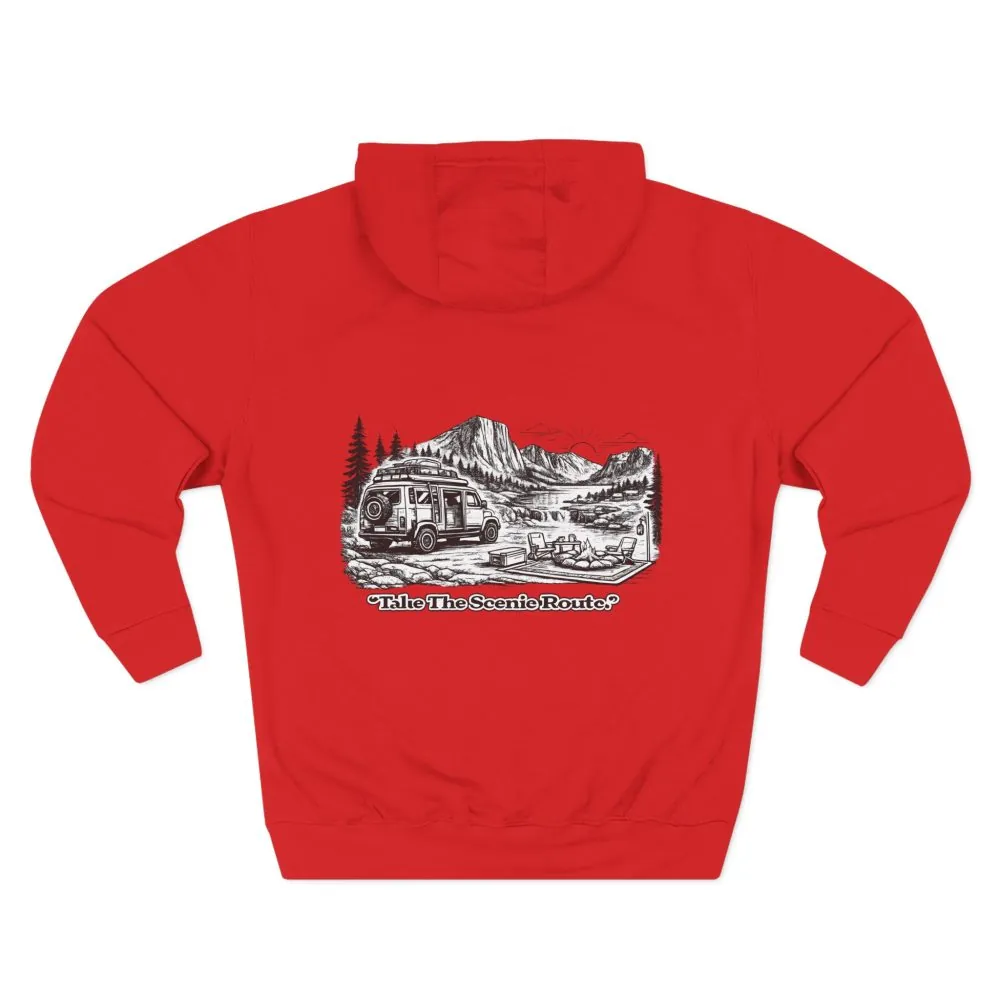 9848752233790712793_2048.jpeg Three-Panel Fleece Hoodie - "Take The Scenic Route" Design Minimal-Line