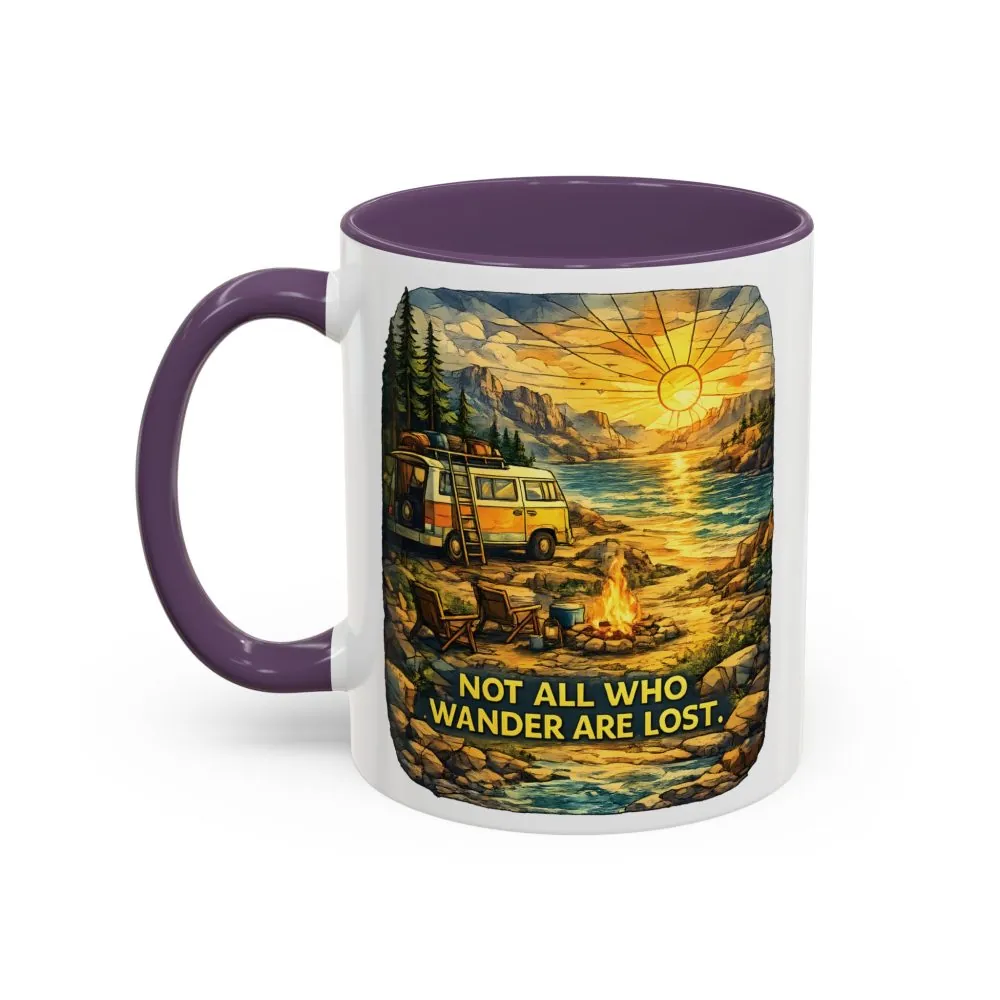 Accent Coffee Mug (11, 15oz) — "Not All Who Wander Are Lost" Design Cubic-Line