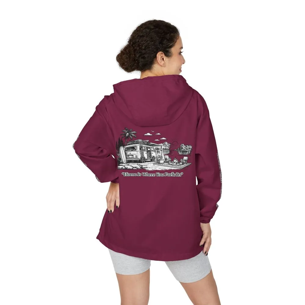 Unisex Full-Zip Windbreaker Jacket — "Home Is Where You Park It" (Design "Minimal-Line")