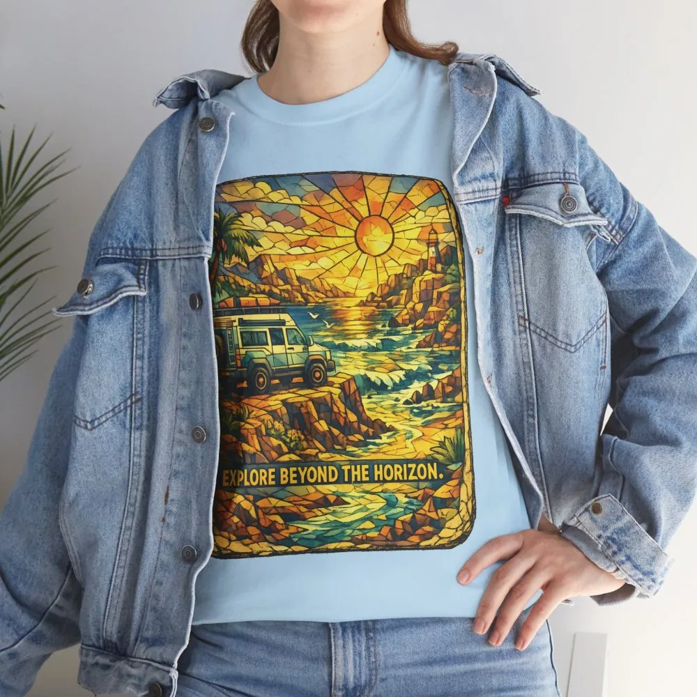9861410375736717910_2048.jpeg Unisex Heavy Cotton Tee — "Explore Beyond The Horizon" Design Cubic-Line