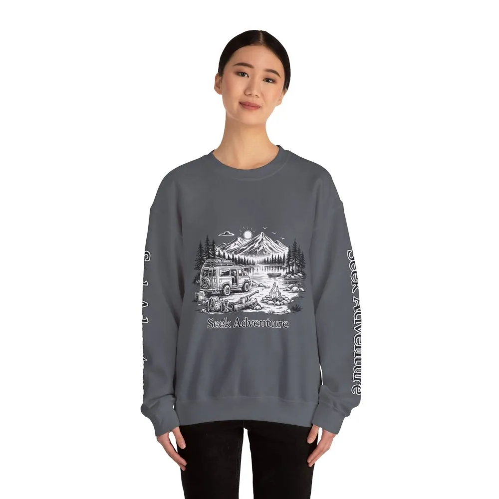 9871240773846636235_2048.jpeg Unisex Heavy Blend™ Crewneck Sweatshirt — "Seek Adventure" Design Minimal-Line