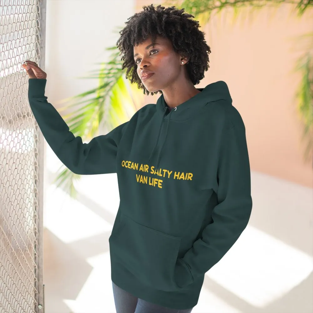 Three-Panel Fleece Hoodie - "Ocean Air Salty Hair Van Life" Design Sitcom-Line