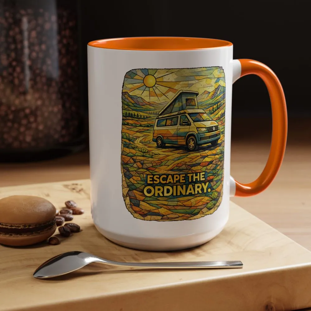 Accent Coffee Mug (11, 15oz) — "Escape The Ordinary" Design Cubic-Line