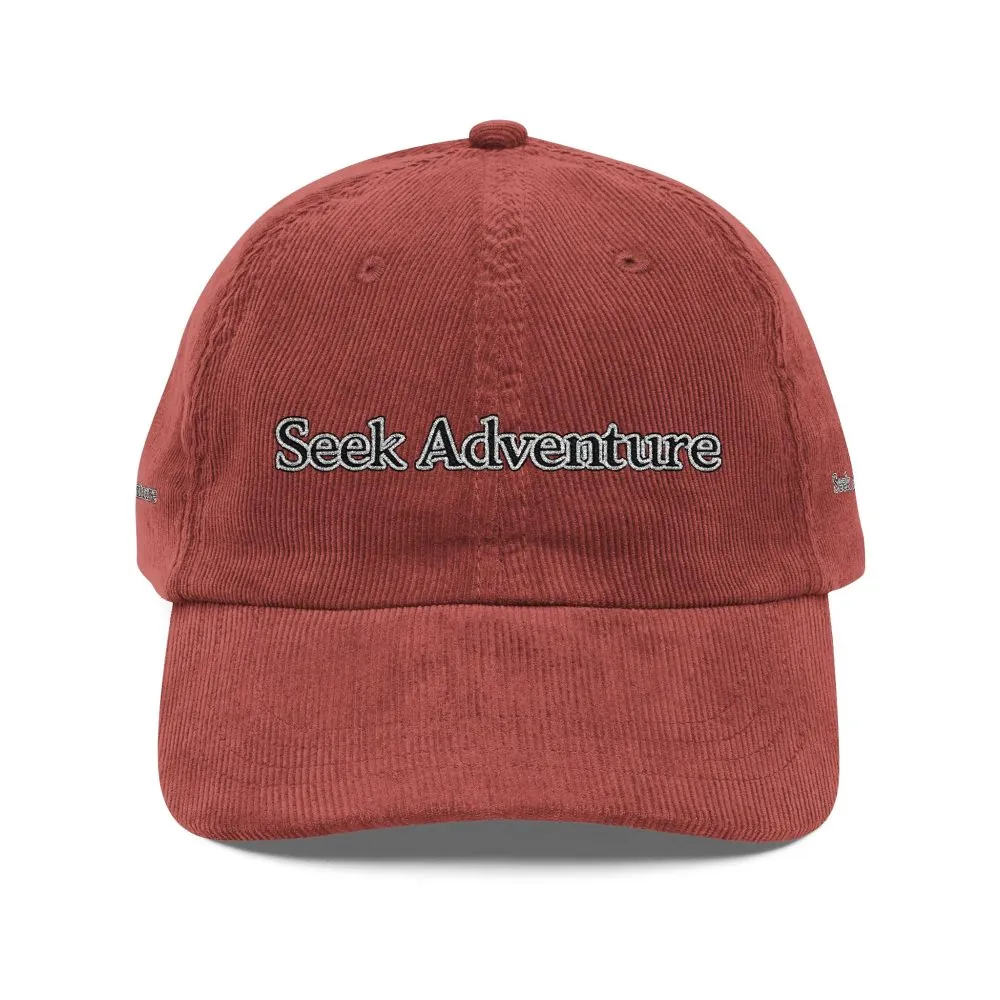 Vintage Corduroy Cap (Embroidery) — "Seek Adventure" Embroidered Hat
