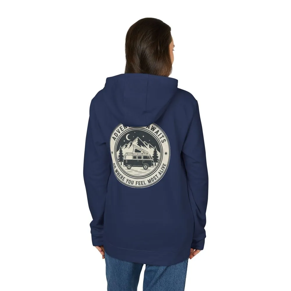 Hoodie(Adidas) — 'Adventure Awaits-Go Where You Feel Most Alive' Outdoor Travel Pullover (Only Back Printed)