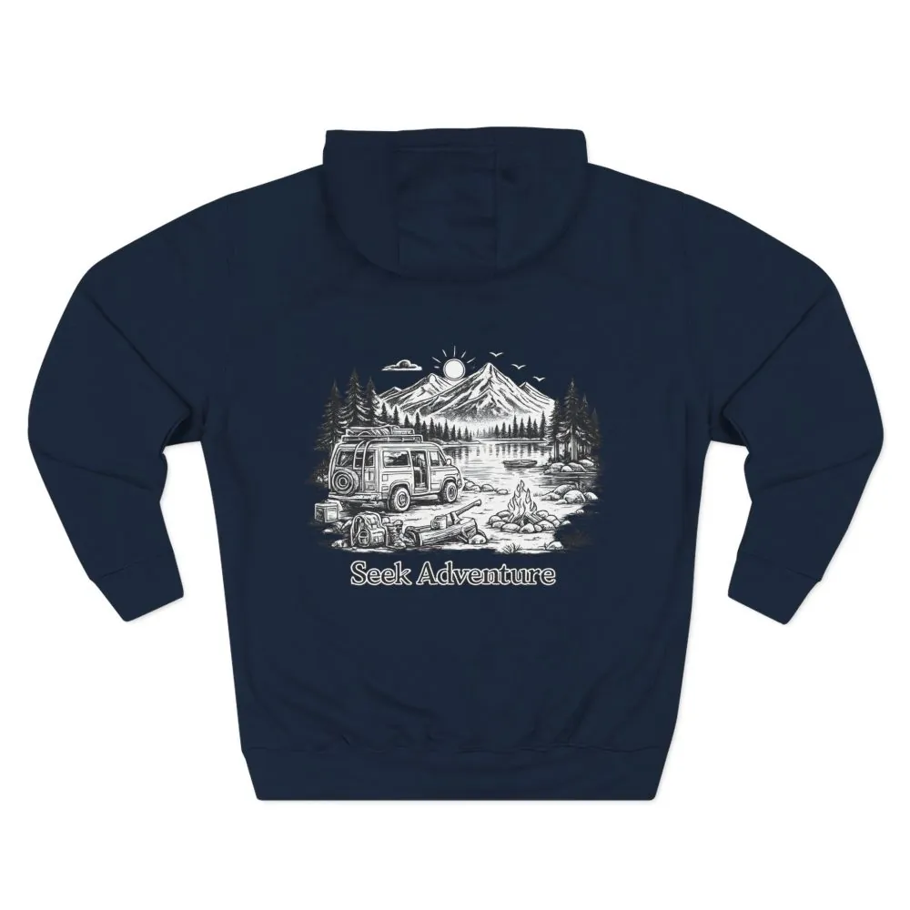 Three-Panel Fleece Hoodie - "Seek Adventure" Design Minimal-Line