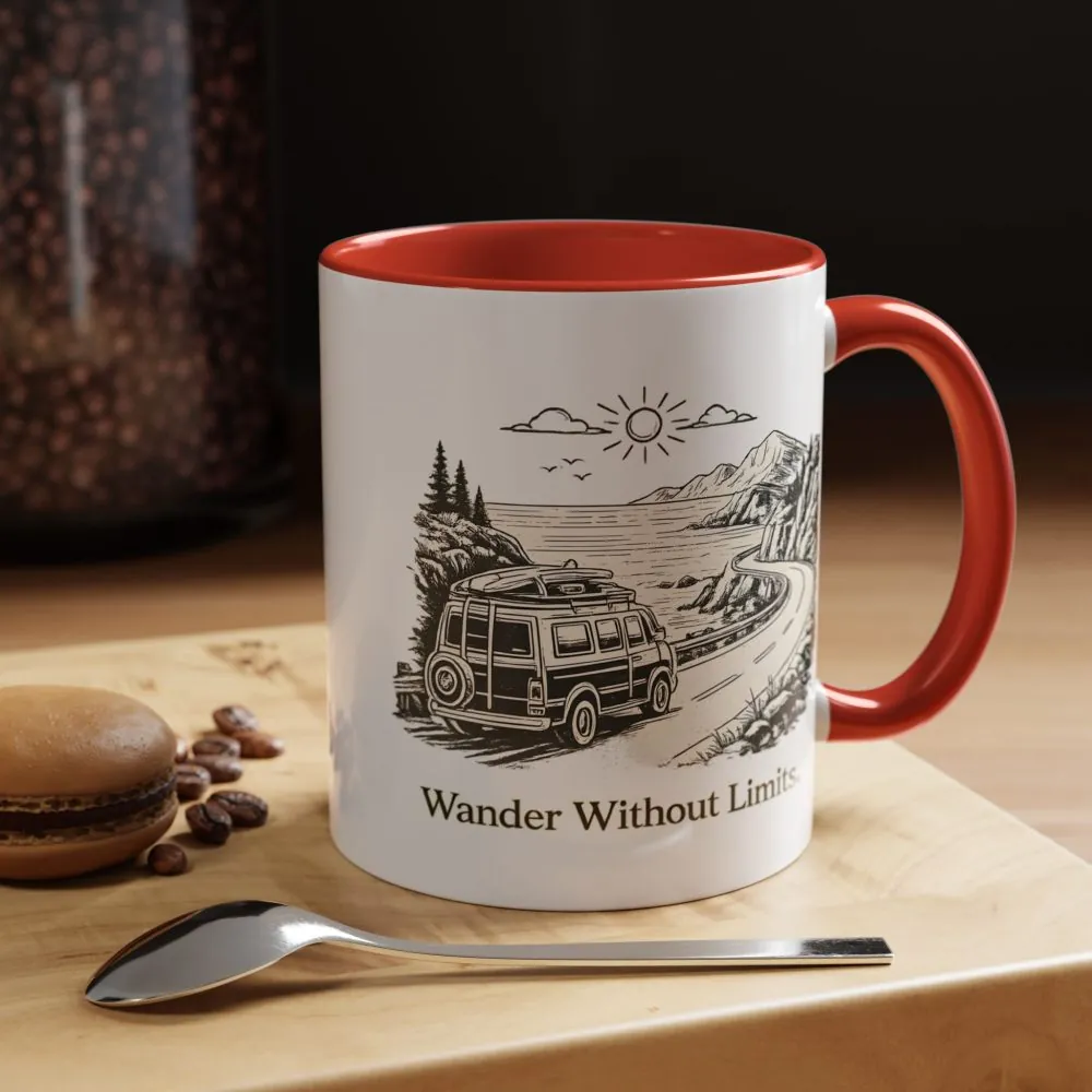 Accent Coffee Mug (11, 15oz) — "Wander Without Limits" Design Minimal-Line